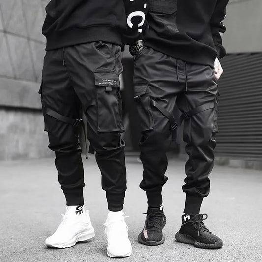 2025 Multi-pockets Ribbons Bandage Tactical  Techwear Cargo Pants Mens Harajuku Punk Hip Hop Joggers Pantalons Casual Streetwear.