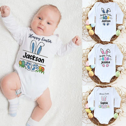 Personalisierter Ostern-Baby-Body mit individuellem Namen, Säuglings-Outfits, Kleidung, Junge, Mädchen, Urlaub, Party, Overall, niedlicher Hase, Neugeborenen-Strampler.