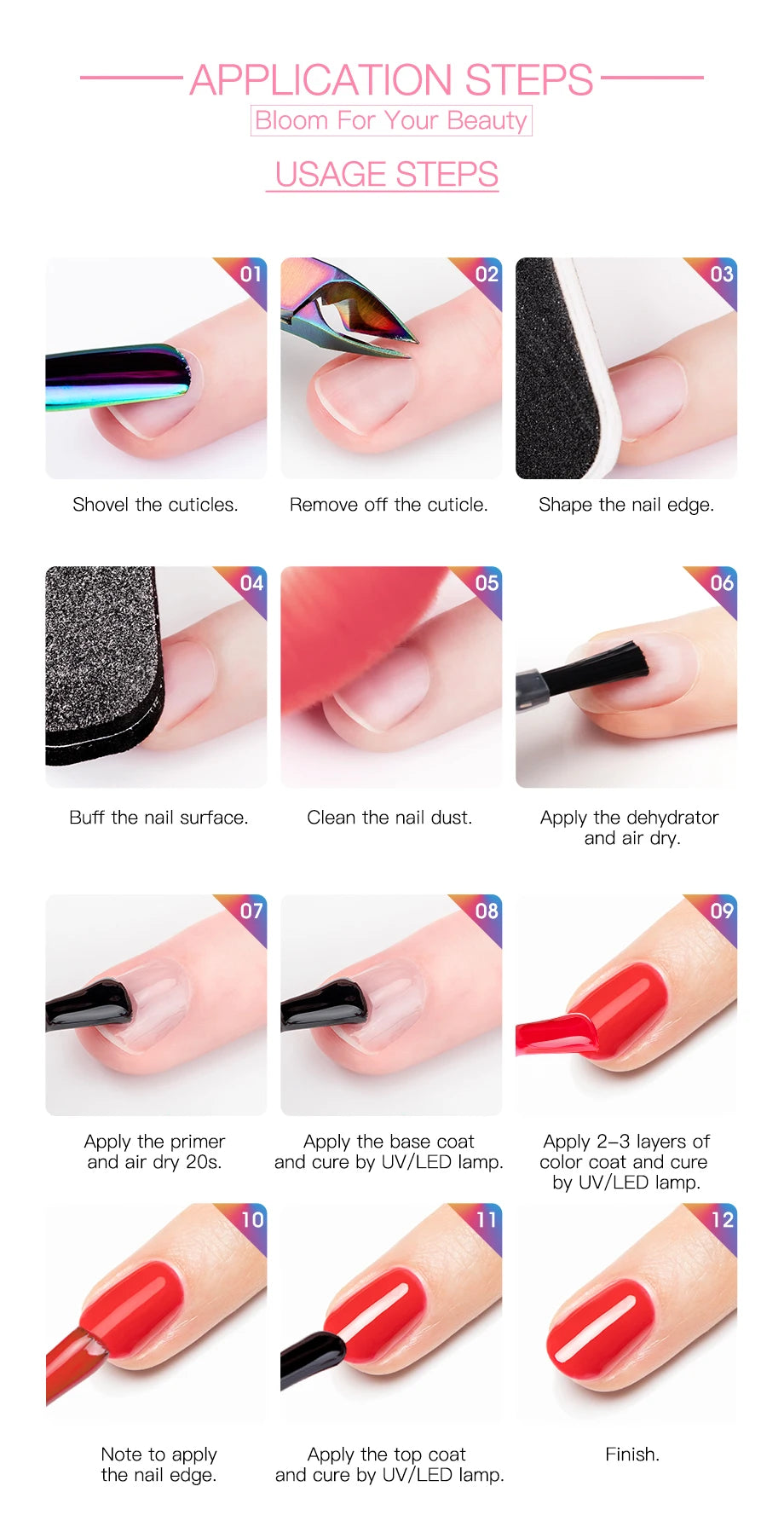 ROSALIND Red Series UV Nail Gel Hybrid Varnish Semi Permanent For Manicure Art Nail Polish Matt Base Top Coat Gel Nail Polish.