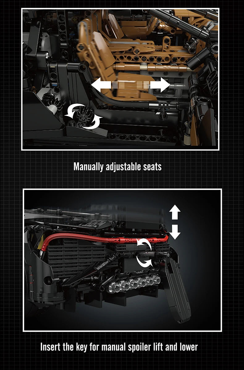 Mould King 13163 Technical Car Building Block The Remote Control La Voiture Noire Sport Car Model Toys Kids Christmas Gifts.