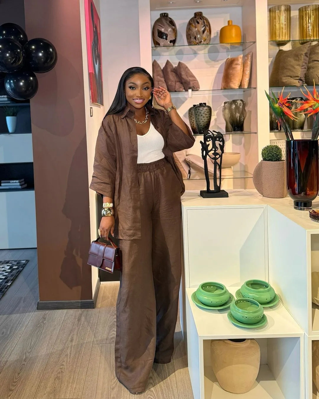 Spring and summer casual shirt long pants two-piece set 2025 new women's fashion lapel loose suit women's daily wear.