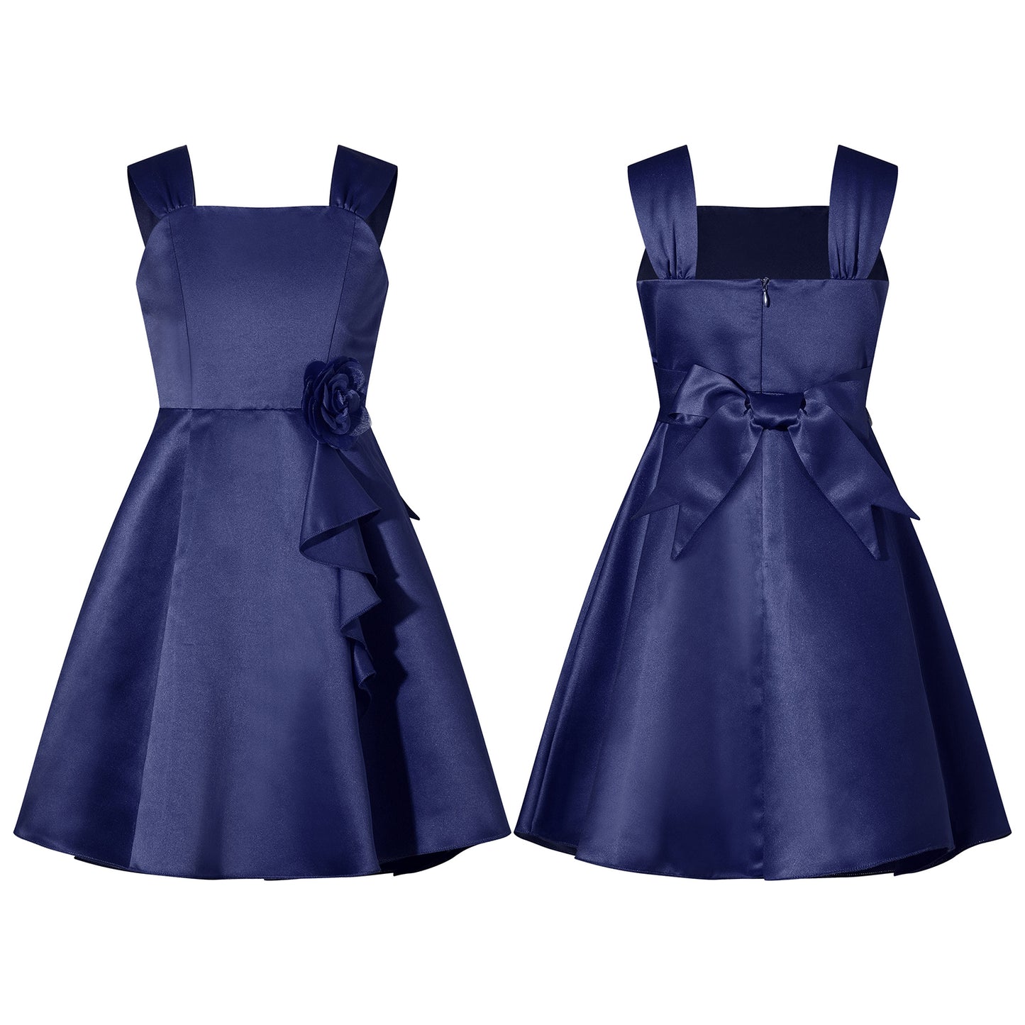 Mädchen Sommer ärmelloses Prinzessinnenkleid Elegantes Satin Hochzeit Brautjungfer Partykleid Große Schleife A-Linie Tutu für Geburtstagsabend