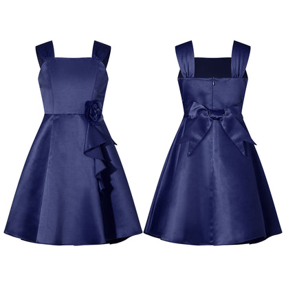 Mädchen Sommer ärmelloses Prinzessinnenkleid Elegantes Satin Hochzeit Brautjungfer Partykleid Große Schleife A-Linie Tutu für Geburtstagsabend