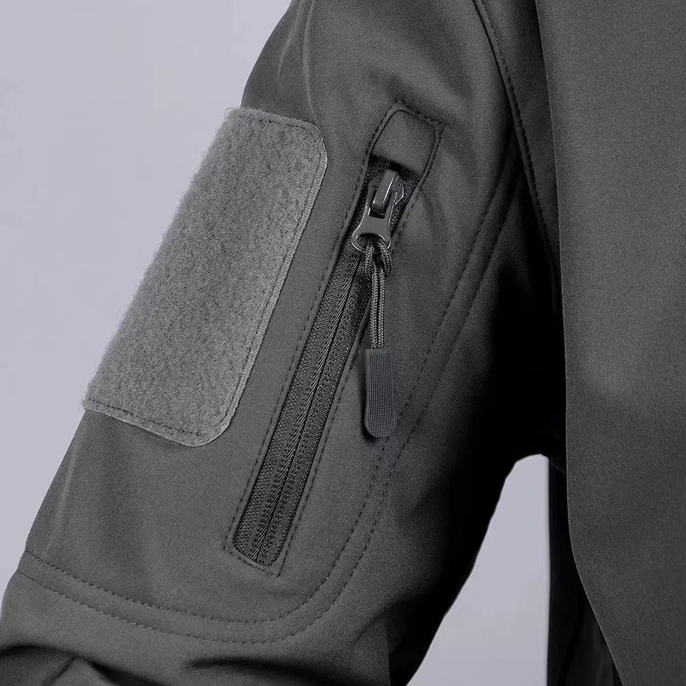 Mens Winter Outdoor Oversized Softshell Jackets Waterproof Zipper Hunting Clothes Fleece Lining Windbreaker Tactical Pocket Coat.