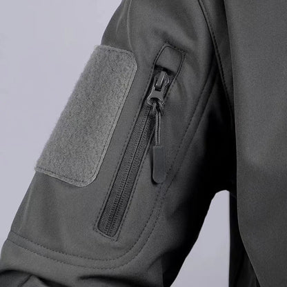 Mens Winter Outdoor Oversized Softshell Jackets Waterproof Zipper Hunting Clothes Fleece Lining Windbreaker Tactical Pocket Coat.