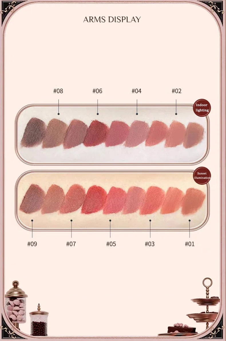 Chocolate Cloud Matte Lipstick Velvet Lip Gloss Brown Red Liquid Lip Glaze Makeup Smooth Long-Lasting Lip Tint Cosmetics.