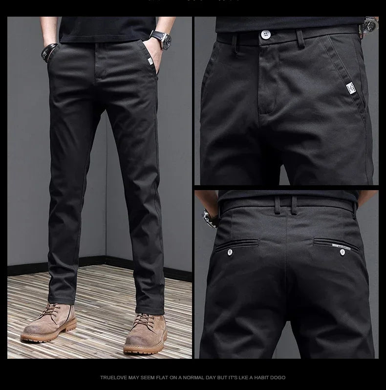2024 Spring Summer Men's Casual Pants 97.8% Cotton Business Korean Fashion Slim Fit Stretch Gray Black Khaki Trousers Male Pant.