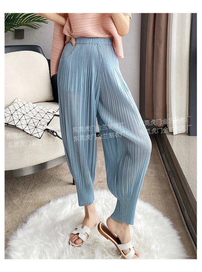 Miyake Life Pleated Pants Loose Harem Pants Women's Summer Thin Fashion Versatile Nine-minute Calf Pants