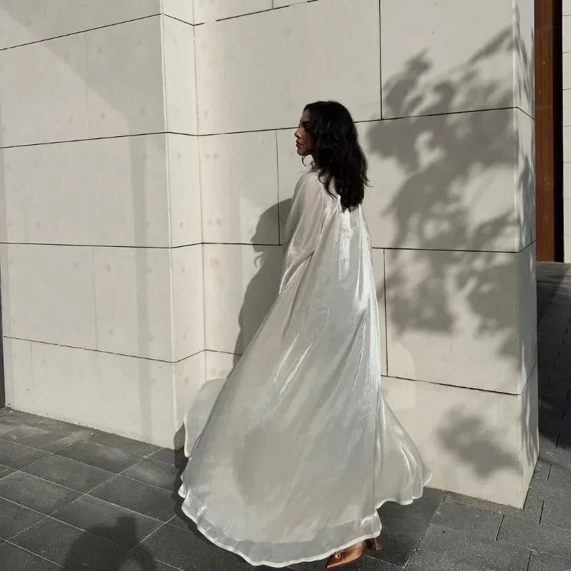 2025 Ramadan Satin muslimischen bescheidenen Kleid arabische Frauen öffnen Abaya Dubai islamische Langarm Cardigan Kleidung Truthahn schlichte Robe.
