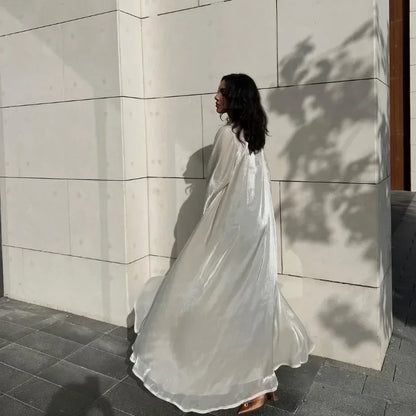 2025 Ramadan Satin muslimischen bescheidenen Kleid arabische Frauen öffnen Abaya Dubai islamische Langarm Cardigan Kleidung Truthahn schlichte Robe.