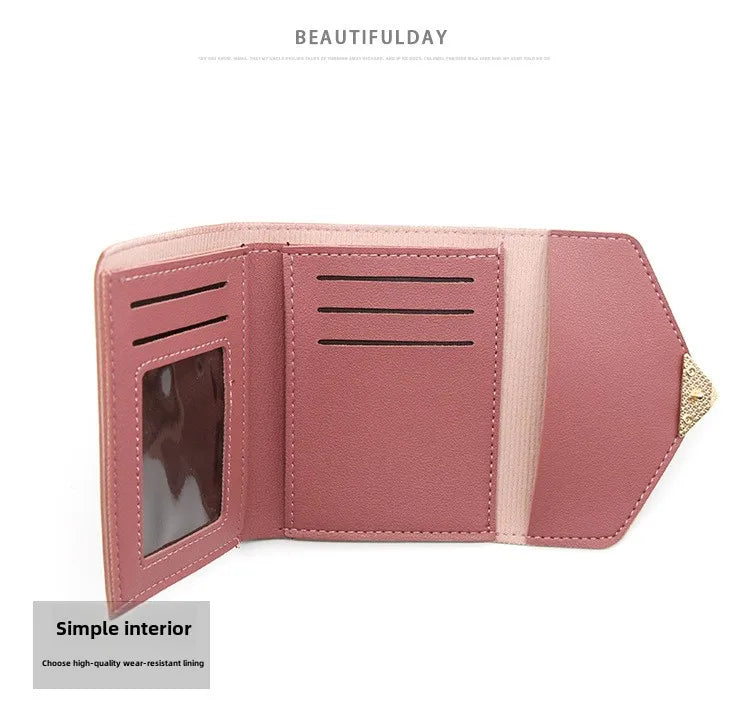 Korean version women wallet short heart-shaped three fold women's wallet multi card slot card bag zero wallet  purses for women