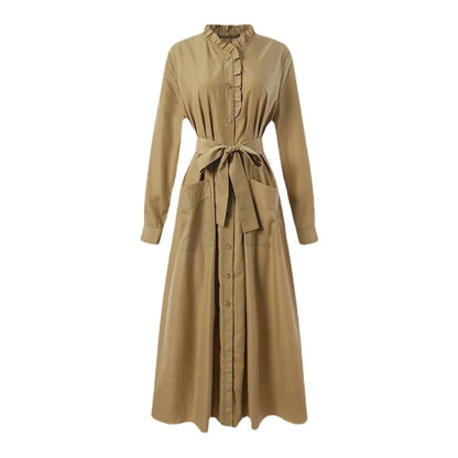 2025 Fashion Arab Style Lace-up Maxi Dress for Women Muslim Abaya Vintage Plain Long Dresses Hijab Islamic Robe Elegante Femme.