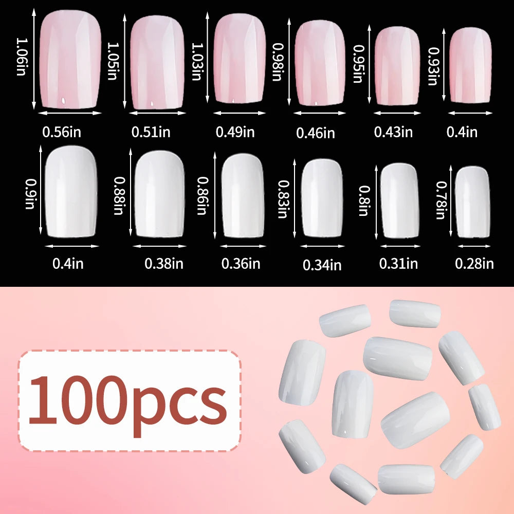 100Pcs Light Pink Press on Nails Short Medium Square Wearable Fake Nails Tips 10 sizes Full Cover False Nails Finger Decoration.