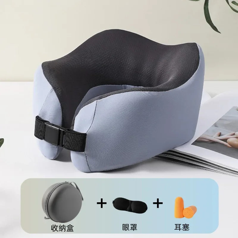 Ice silk U-shaped travel neck pillow airplane pillow neck pillow portable adjustable memory cotton U-shaped pillow.