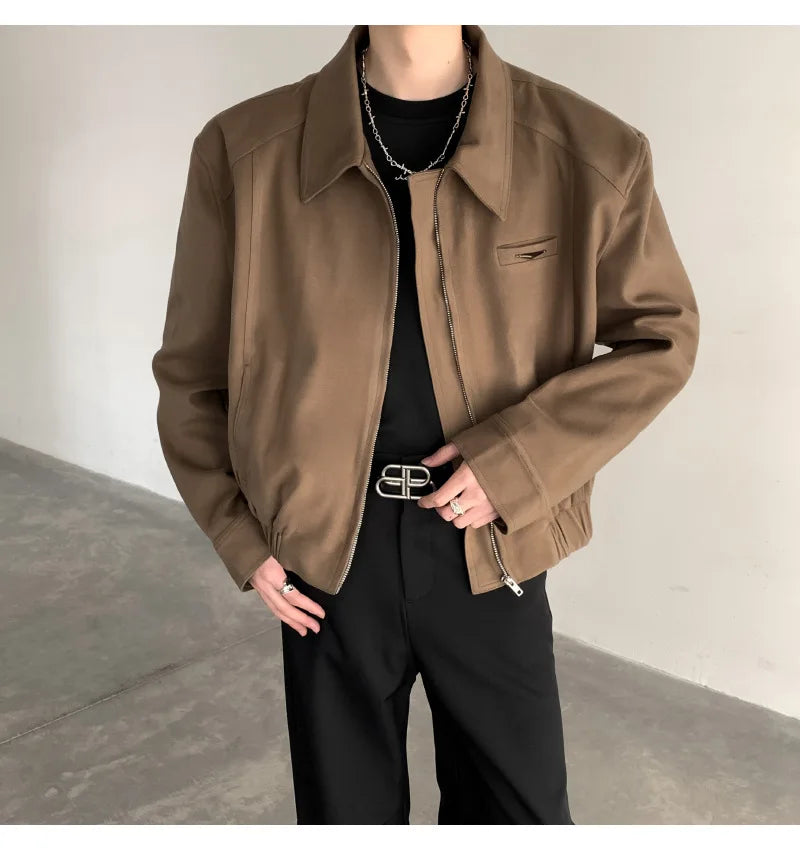 Short Jacket Men's Autumn Winter Handsome American Shoulder Pad Coat High-end Lapel Baseball Uniform.
