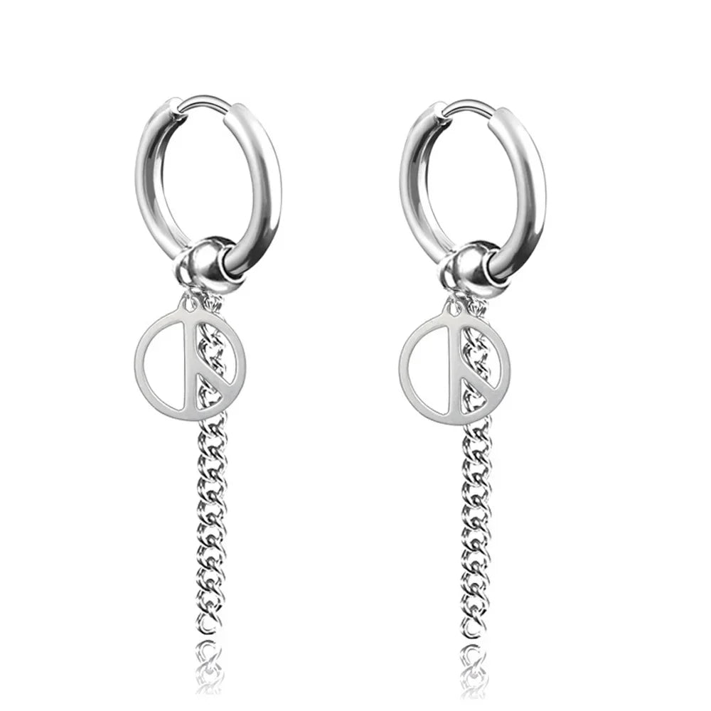 New Punk Stainless Steel Chain Hoop Earrings For Women Men 2023 Trendy Goth Pop Hip Hop Pendants Ear Jewelry Accessories Earring