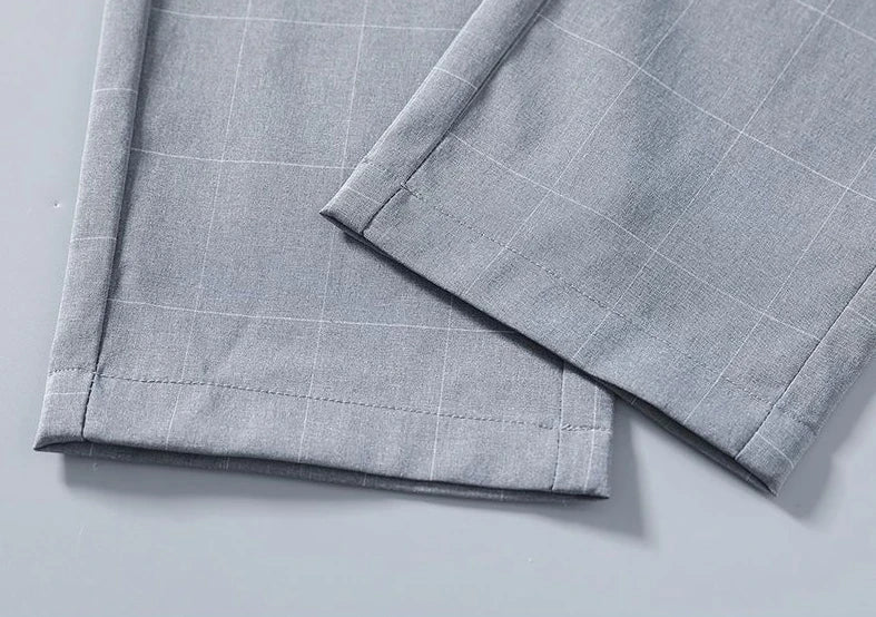 Male Suit Trousers Check Cooling Ice Silk Plaid Straight Up Clothes Offer Slacks Designer Men's Summer Pants Fabric 2025 Classic.