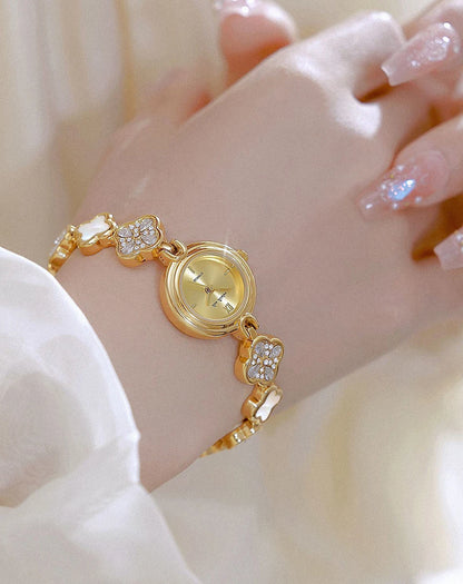 Women's Watch Lucky Four-Leaf Clover Bracelet Elegant Crystal Dress Watches for Women Fashion Luxury Small Quartz Ladies Clock