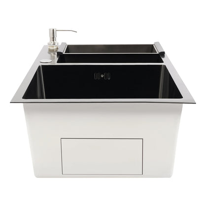 Doppelschüssel-Küchenspüle, Edelstahl, moderne Küchenspüle mit Abflussrohren, Siebe, Abflusskorb, Seifenspender, 78 x 43 x 22 cm