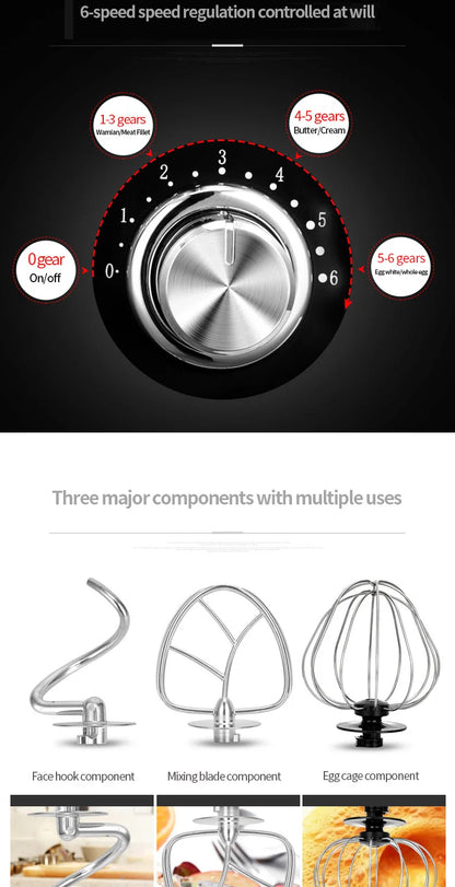 DIVEDEER 5L Multifunctional Chef Machine  Automatic Dough Kneader, Flour Mixer, Blender & Egg Whisker for Household Use.