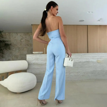 Neck-lengthening Jumpsuit Elegant Women's Strapless Jumpsuit Stylish Off Shoulder Romper with High Waist Wide Leg Chic for Women.