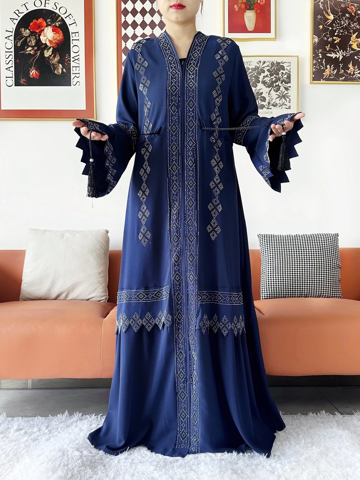 New Women Elegant Dress Chiffon Open Abaya with Zipper Muslim Women Dress Islamic Clothing Cardigan Abaya Women Muslim Dress