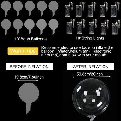 10 Stück LED-Leuchtballons, die im Dunkeln leuchten, transparente LED-Bobo-Luftballons mit Lichterkette für Geburtstag, Hochzeit, Party, Dekoration.