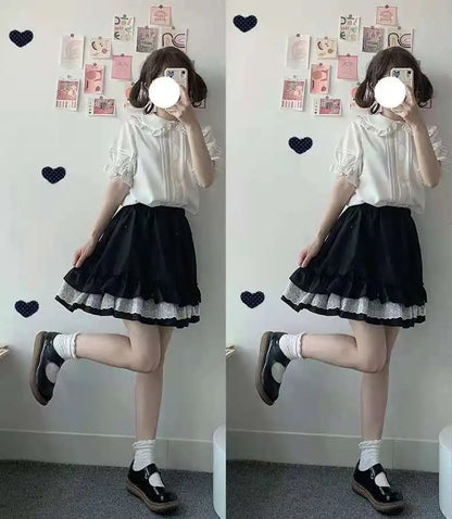 Shirts Women Japanese Style Pure Slim Summer Kawaii Schoolgirl Jk Daily Blusas Short Sleeve Casual Preppy Mujer Peter Pan Collar.