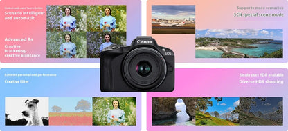 Canon EOS R50 Mirrorless Camera RF-S18-45mm F4.5-6.3 is STM Lens Kit 24.2 Megapixel CMOS (APS-C) Sensor 4K Video Content Creator.