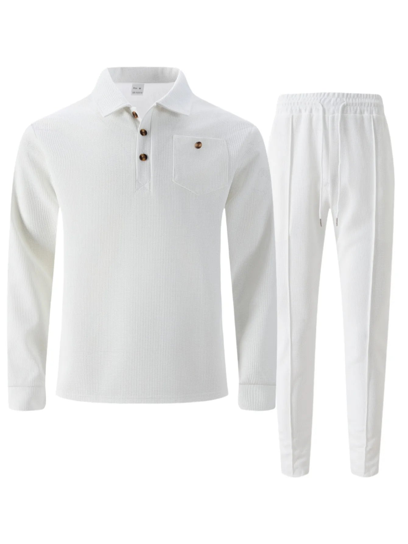 2025 Autumn New Style Waffle Pure Color Collar Pocket Long Sleeve Long Pants Casual Set.