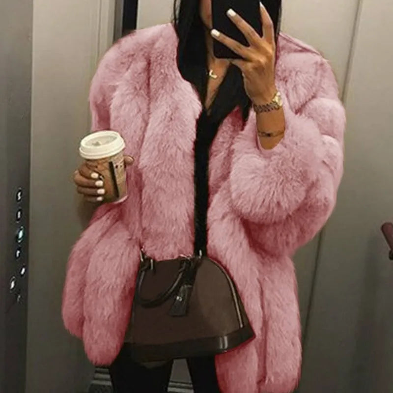 Herbst Faux Pelz Jacken für Frauen Lange Puff Sleeve Frau Mantel Solide Kurze Wärme Oberbekleidung Klausel Damen Elegante Streetwear