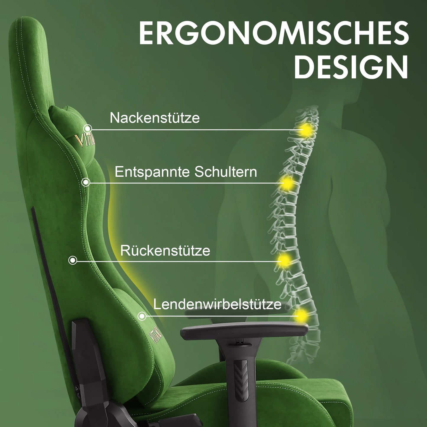 HAPIHAPPY Modischer Gaming-Stuhl, echter Computer-Bürostuhl mit Taschenfederkissen, Armlehnen und Fußstütze, Spielstuhl