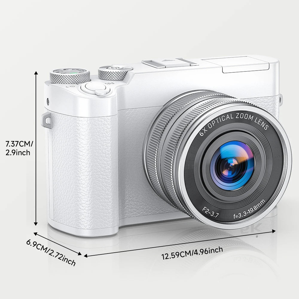 5K 64MP WiFi Digital Camera, 6X Optical Zoom, 30FPS Vlogging Camera, Rear & Front Cameras for Photography and Video, 64GB Card.