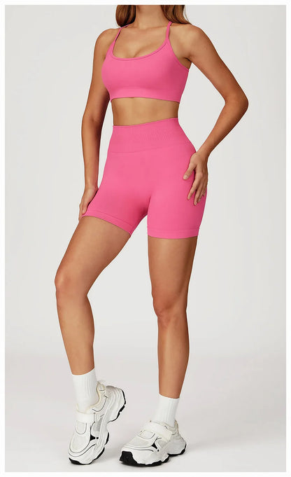 2PCS Yoga Suit Sports Set Women Gym Set Woman Tracksuit Running Workout Long Sleeve Sports Shirt Shorts and bra set Sport Outfit.