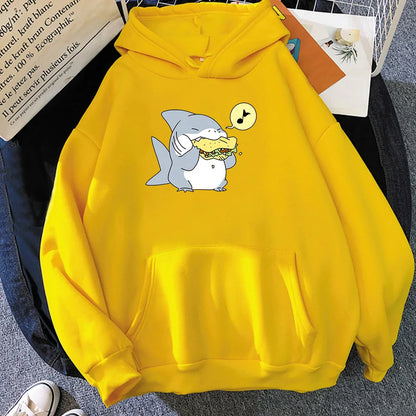 Jeff The Landshark Cute Hoodies Cartoon Print Harajuku Manga Sweatshirt Long-sleeved Fleece Clothing Sudaderas Casual Pullovers.