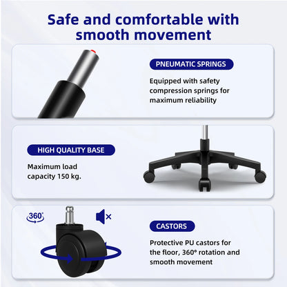 Bürostuhl, ergonomisch, verstellbar, 90er ° -135 ° ,Schreibtischstuhl mit Lordosenstütze, Computerstuhl mit verstellbarer Kopfstütze, Wohnzimmerstühle