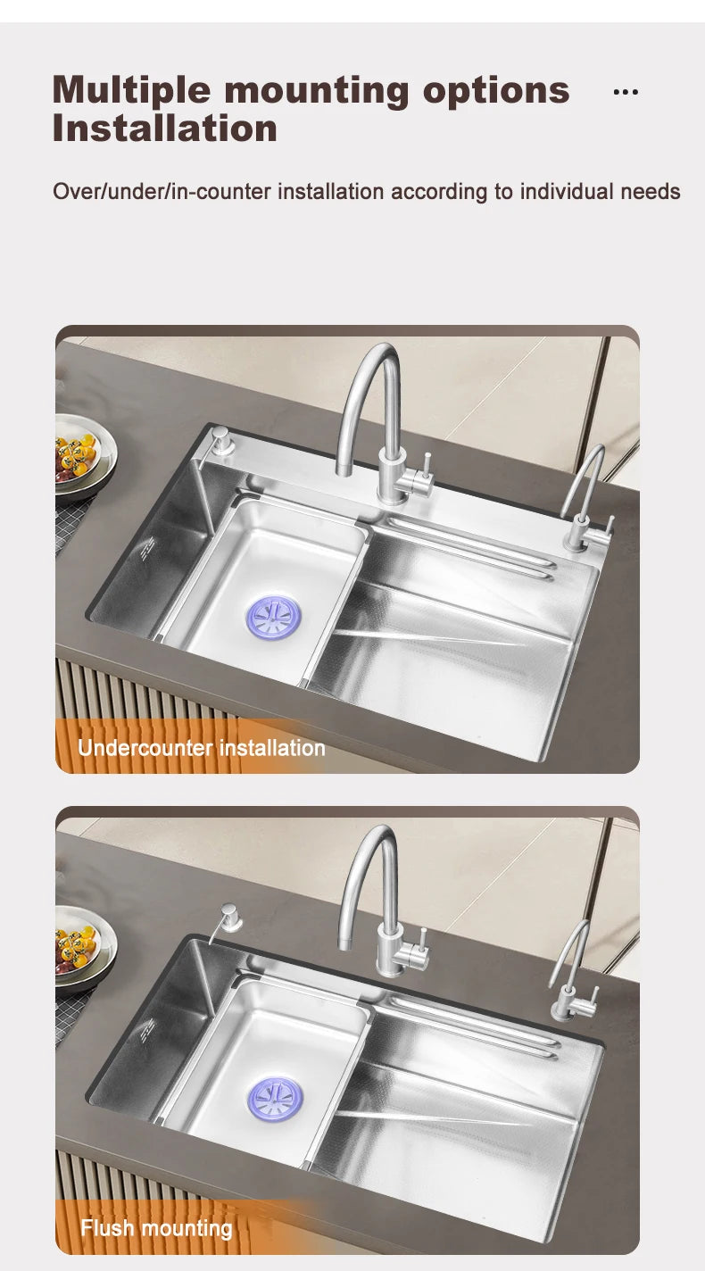 304 Stainless Steel Kitchen Sink Silver Embossed Large Single Slot Home Improvement Multifunction Wash Basin For Kitchen