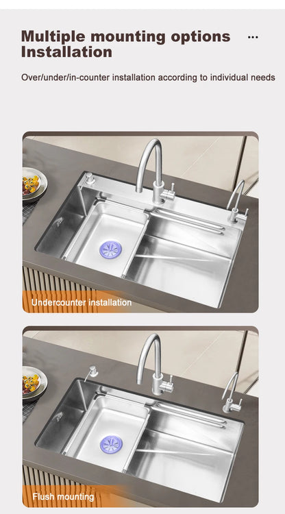 304 Stainless Steel Kitchen Sink Silver Embossed Large Single Slot Home Improvement Multifunction Wash Basin For Kitchen