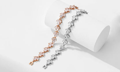 ZAKOL Luxury AAA Cubic Zirconia Wedding Bracelets for Women High Quality White Gold Color Leaf Charm Bracelet Bangles.