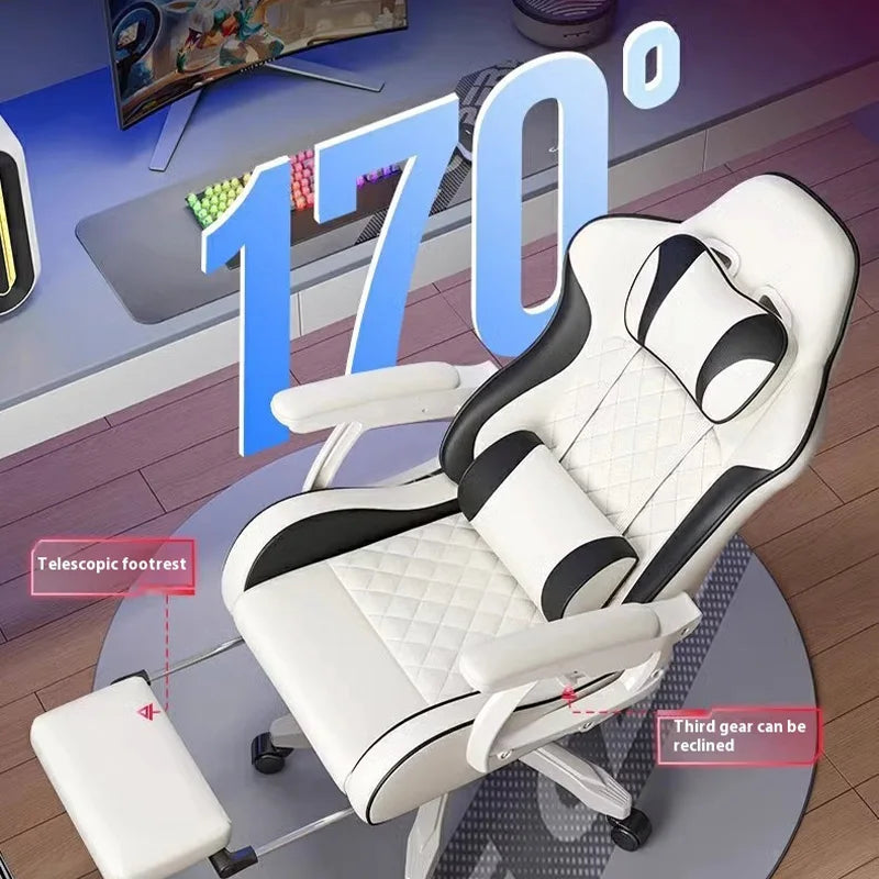 Gaming-Stuhl im Racing-Stil, drehbarer Bürostuhl, 8 cm dickes Latexkissen, verstellbarer Computersitz aus 135 Grad PU-Leder