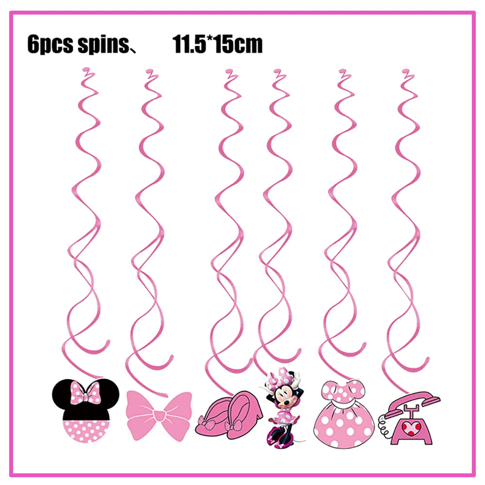Disney Minnie Mouse Birthday Party Decoration Pink Minnie Paper Cups Plates Napkin Tablecloth Tableware Balloosn Baby Shower Kid.
