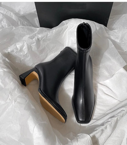 Vintage Warm Cotton Women Ankle Boots Fashion Elegant Square Toe Shoes Autumn Winter Thick Heel Women's Short Booties.