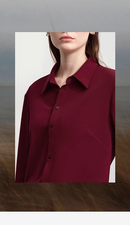 AMII Office Lady Shirt 2025 Autumn New Minimalism thick Long Sleeves Blouse Elastic Cotton Lapel Women's Clothing 12553079.