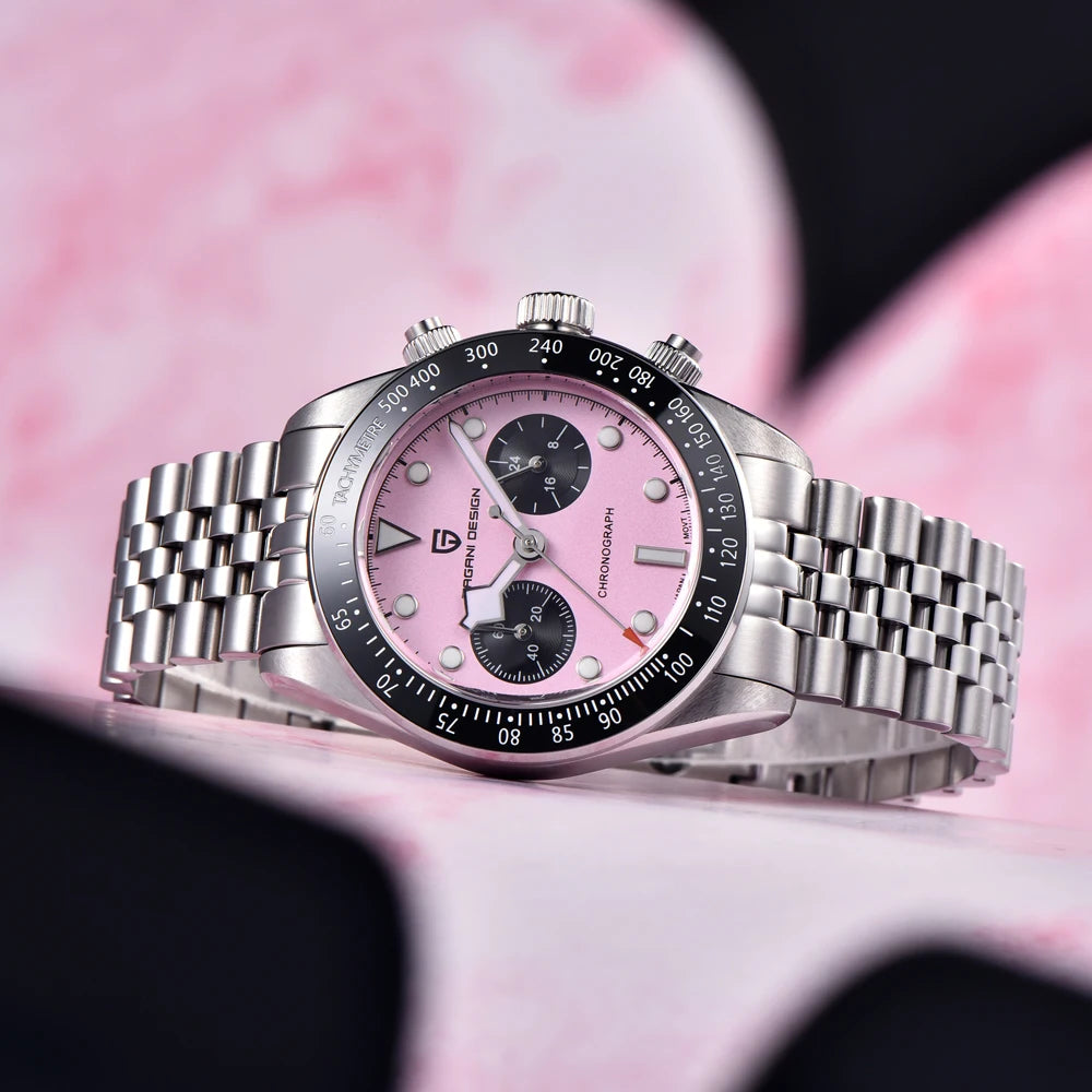 PAGANI DESIGN Men Watches New Pink BB Panda Dial Chronograph Fashion Luxury Quartz Watch For Men VK64 Movt Waterproof Watch 2025.