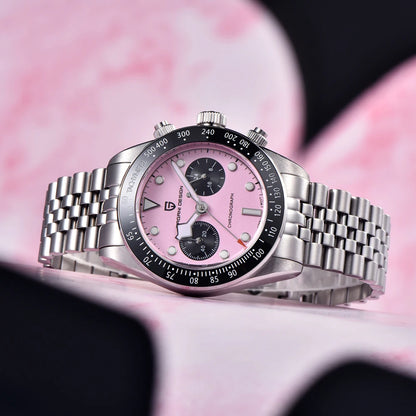 PAGANI DESIGN Men Watches New Pink BB Panda Dial Chronograph Fashion Luxury Quartz Watch For Men VK64 Movt Waterproof Watch 2025.