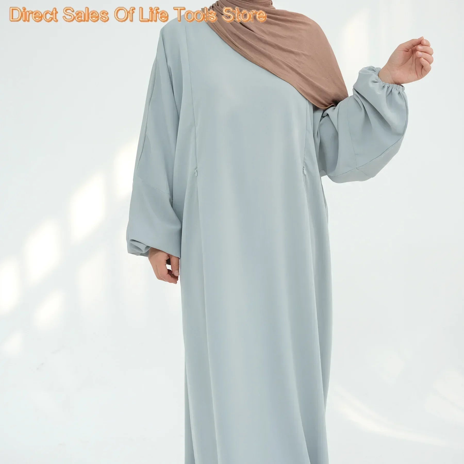Women Dress Soft Nida Nursing Mother Abaya with Side Zip Front Islamic Clothing Puff Sleeves Breastfeeding Abaya Modest Dresses.