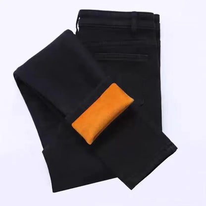 Women's Mid-Waist Slim Fit Black Denim Pants Elastic Casual Style Comfortable Cotton Long Trousers Versatile All-Season Jeans.