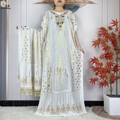 Neue Sommer Abaya für Frauen lässig Kurzarm weiches Baumwoll kleid Dubai Kaftan lose Dame Maxi Islam afrikanisches Kleid mit großem Schal