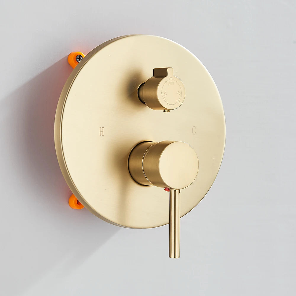 Brushed Gold Shower Faucets Set Rainfall Shower System Concealed Hot Cold Water Mixer Tap Bathroom Round Shower Faucet