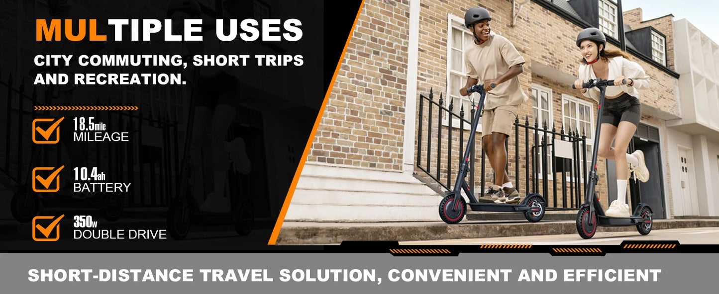 Black 350W Foldable Electric Scooter with Bag for Adults, 30KM Range, APP Support, Foldable Commuter E-scooter.